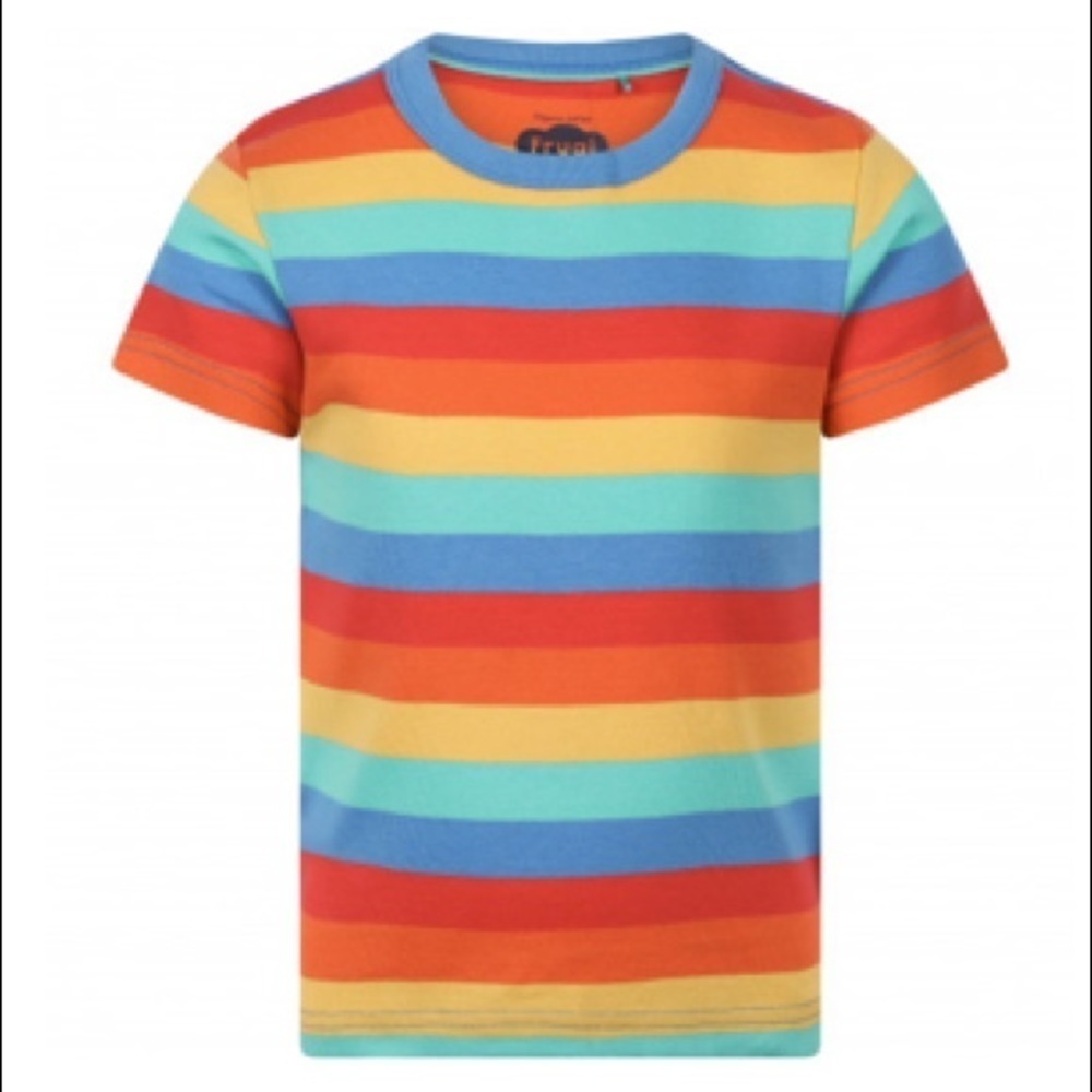 Frugi rainbow stripe short sleeve T-shirt toddler unisex size 4-5 organic cotton